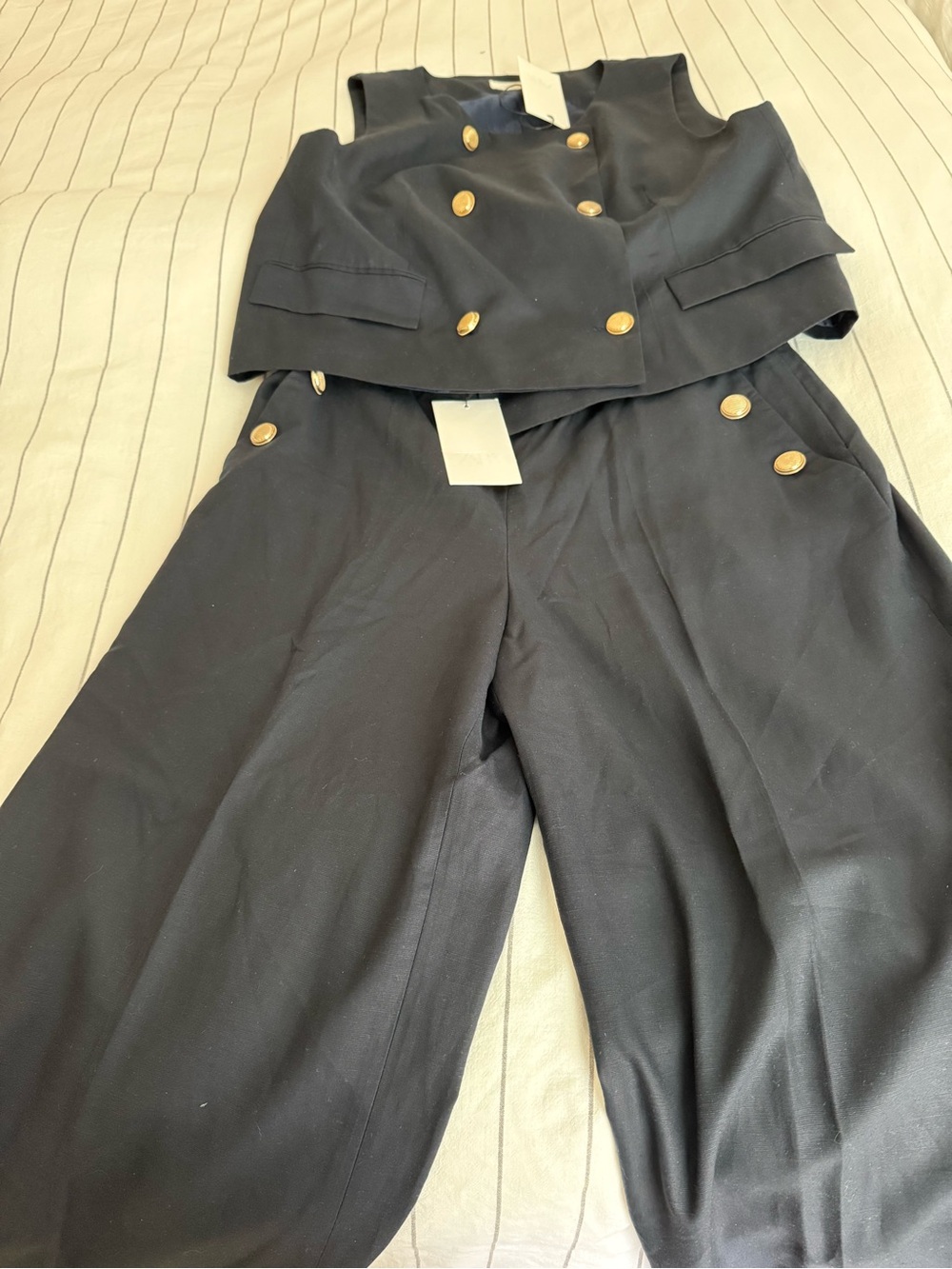 Zara Double-Breasted vest/ wide leg pant set in Navy Sz XL/ L NWT